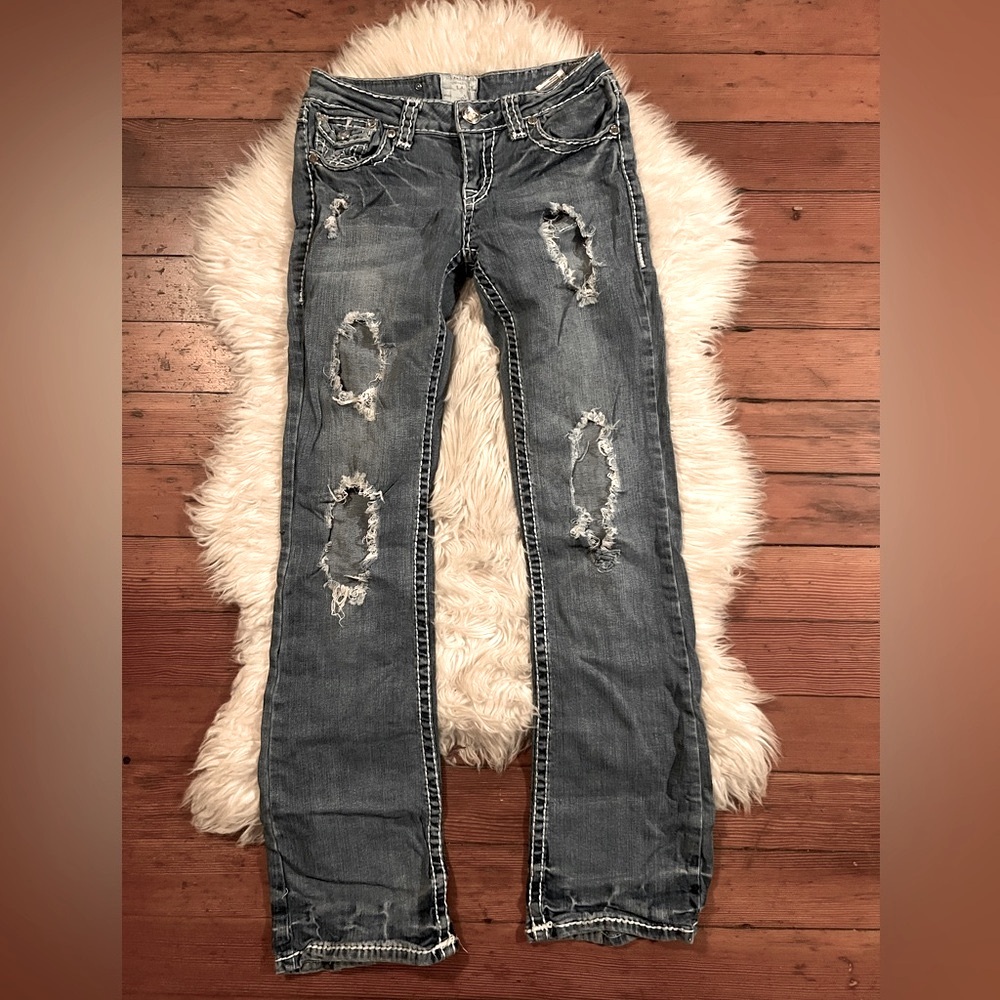 L.A. Idol Women's Boot Cut Jeans - Distressed Blue